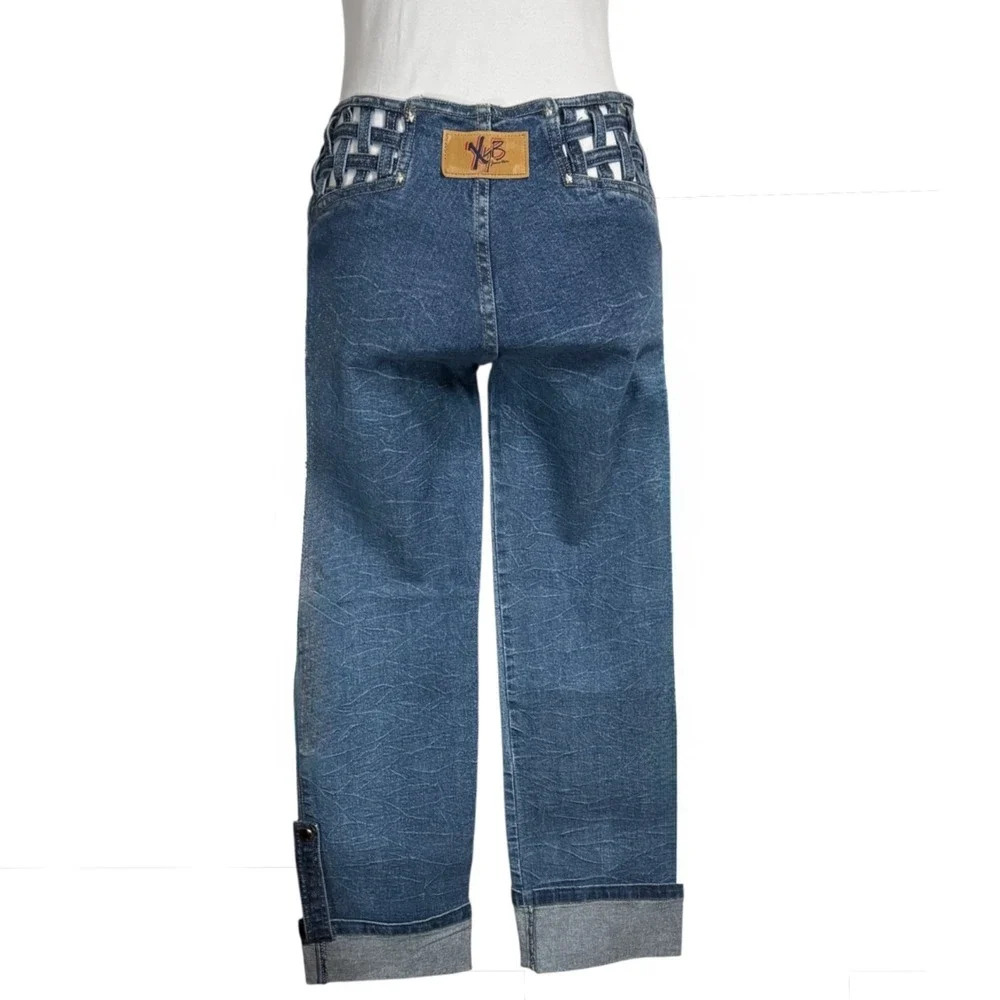 Y2K‎ 90s Cut Out Caged Waist Low Rise Jeans 4 2 Cuffed Convertible Rave Vintage